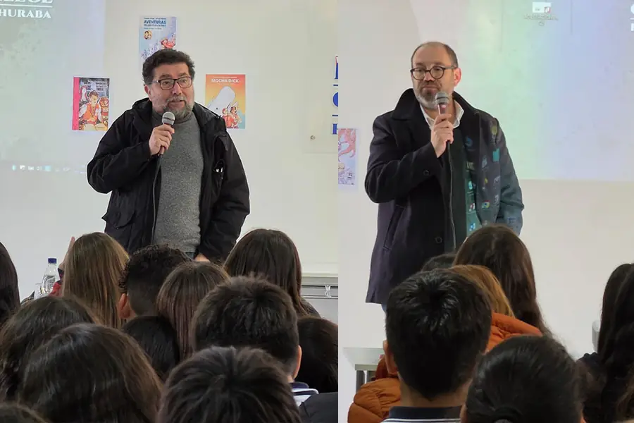 Destacados autores nacionales Francisco Ortega y Gonzalo Martínez visitan nuestro colegio y conversan con estudiantes de 5° y 7° Básico